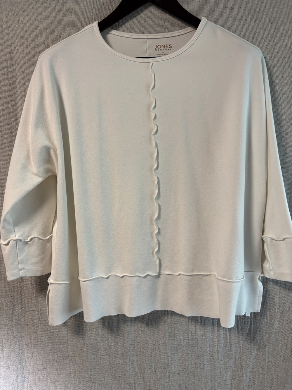 Jones New York Cream Ruffle-Trim Long Sleeve Knit Top